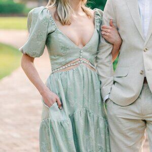 V. Chapman Emma Dress in Sage Windsor Brocade